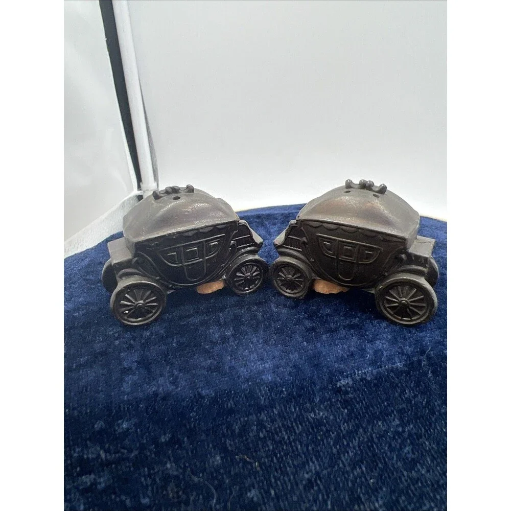 Vintage Japan Stage Coach - Die Cast Metal Salt & Pepper Shakers Cork Stoppers